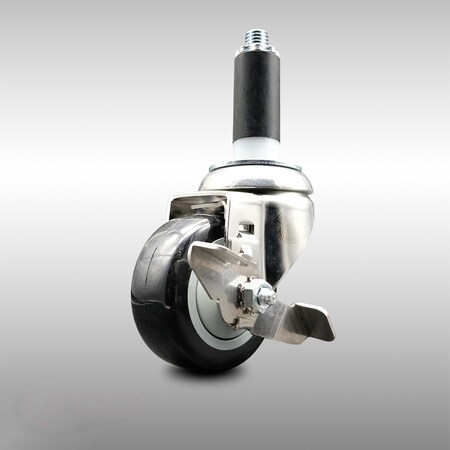 Service Caster 3 Inch 316SS Black Polyurethane Swivel 1 Inch Expanding Stem Caster Brake SCC-SS316EX20S314-PPUB-BLK-TLB-1
